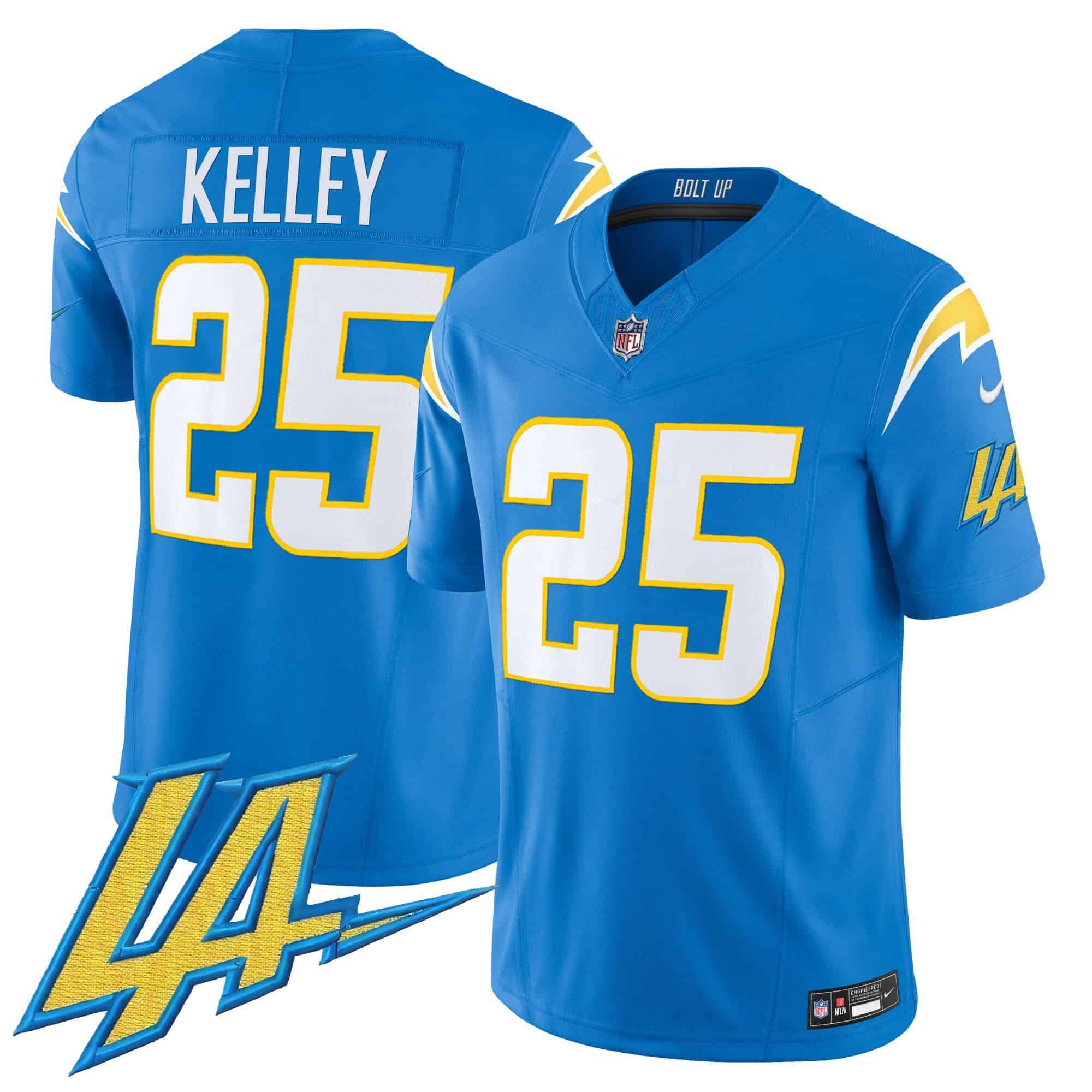 Men Los Angeles Chargers #25 Kelley Light Blue 2024 Nike Vapor Limited NFL Jersey style 1